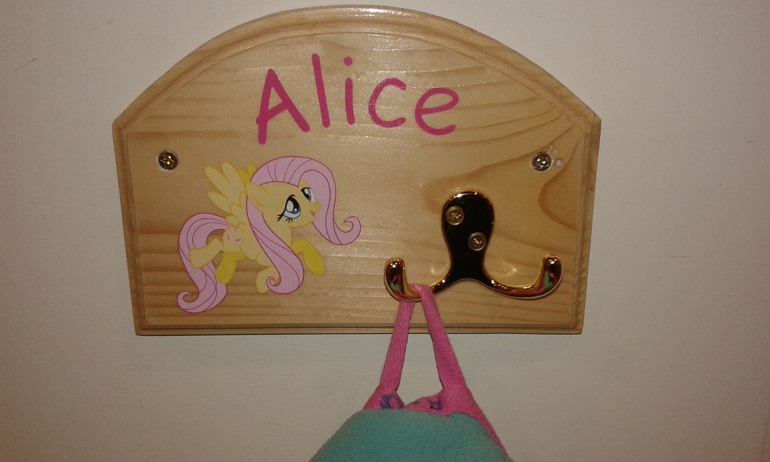 Children's coat hook, with My Little Pony design and pink name