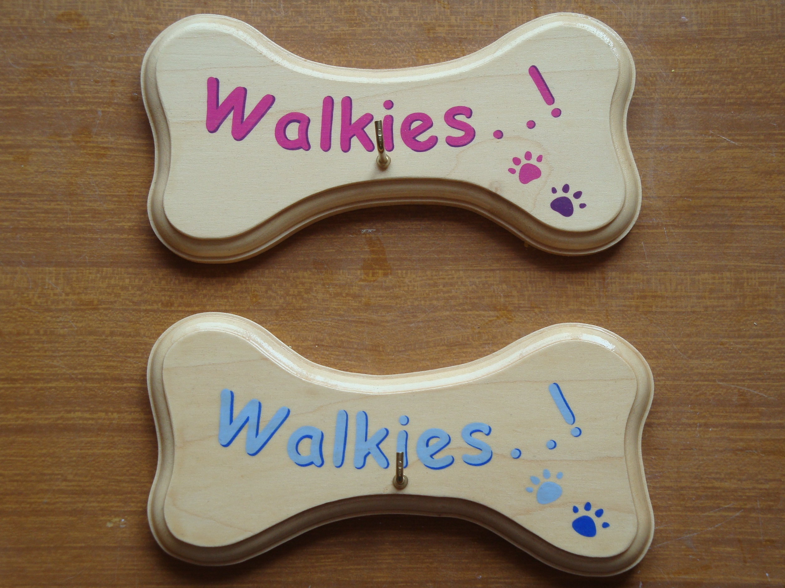 'Walkies..!' dog lead hooks in pink or blue